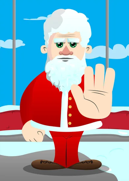 Santa Claus Ropa Roja Con Barba Blanca Mostrando Negar Rechazar — Vector de stock