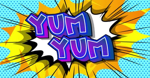 Animat Yum Yum Cuvinte Expresia Satisfacției Benzilor Desenate Efect Sonor — Videoclip de stoc