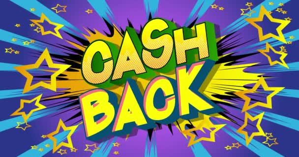 Animated Cash Back Text Comic Book Background Changing Colors Arte — Vídeos de Stock