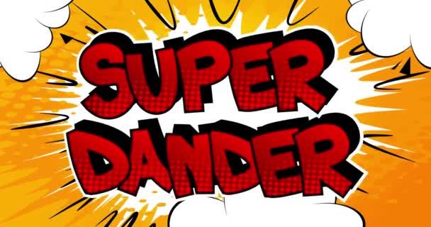 スーパー ダンダー モーションポスター 4Kアニメ化された赤いコミックブックワードテキストは 抽象的な漫画の背景で前後に移動します レトロポップアートスタイル — ストック動画