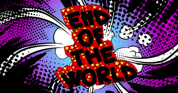 End World Motion Poster Animated Comic Book Word Text Changing — Stock Video