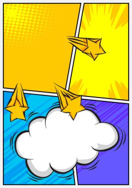 Pop Art 'ın arka planı. Renkli köşeli çizgi roman çerçevesi. Reklam için düzenlenebilir karikatür retro vektör çizimi.