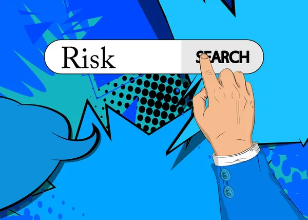 Віртуальна Панель Пошуку Текстом Ризик Бізнесмен Штовхає Вказівний Палець Правої — стоковий вектор