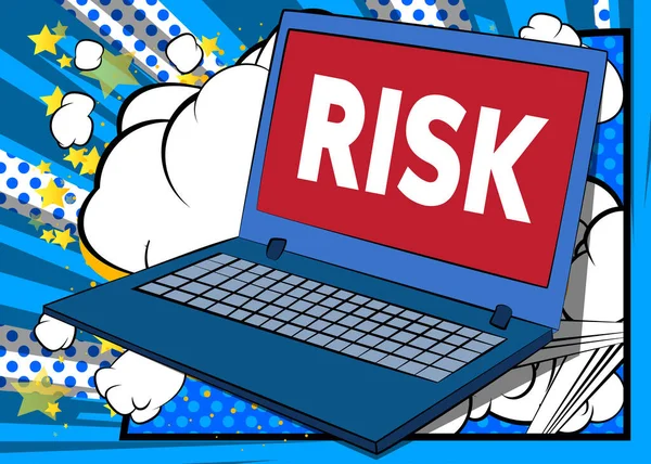 Laptop Word Risk Screen Vector Cartoon Illustration — Stock Vector