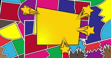 Pum. Hareket posteri. 4k animasyon çizgi roman kelime metni soyut çizgi roman arkaplanı üzerinde hareket ediyor. Retro pop sanat tarzı.