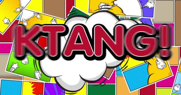Ktang Bewegungsplakat Animierter Comic Worttext Auf Abstraktem Comichintergrund Retro Pop — Stockvideo