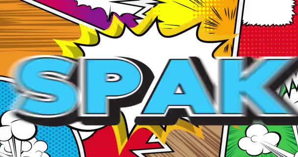 Spak Cartel Movimiento Animated Comic Book Word Text Moving Abstract — Vídeo de stock