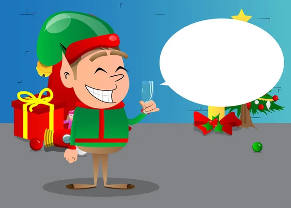 Elfo Natale Con Bicchiere Acqua Illustrazione Del Personaggio Dei Cartoni — Vettoriale Stock
