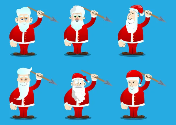 Papai Noel Suas Roupas Vermelhas Com Barba Branca Segurando Lança — Vetor de Stock