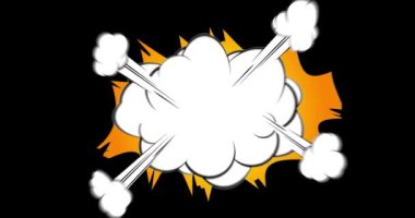 Bum! Çizgi roman efekti. Hareket posteri. Soyut çizgi roman arka planında 4k animasyon metni hareket ediyor. Retro pop sanat tarzı.