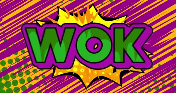 Wok Comic Book Effect Word Motion Poster Animated Text Moving — Stock Video