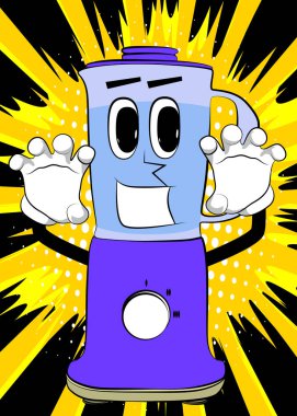 Food Blender seni yüzü olan bir çizgi film karakteri olarak korkutmaya çalışıyor. Gıda işleme için elektrikli mutfak ekipmanları.