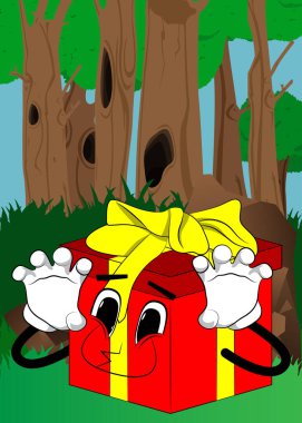 Hediye kutusu seni çizgi film karakteri olarak korkutmaya çalışıyor. Tatil, mutlu yüz duygularıyla kutlama sürprizi..