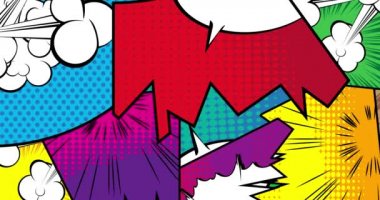 Animasyon Pop Art Arkaplan Çizgi Filmi. Giriş için Çizgi Roman Hareketi Posteri. Retro manga çizgi romanlarının etkisi. Renkli klip sanatı.