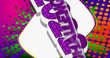 2022 Meydan Okuma. Hareket posteri. 4k animasyon çizgi roman kelime metni soyut çizgi roman arkaplanı üzerinde hareket ediyor. Retro pop sanat tarzı.