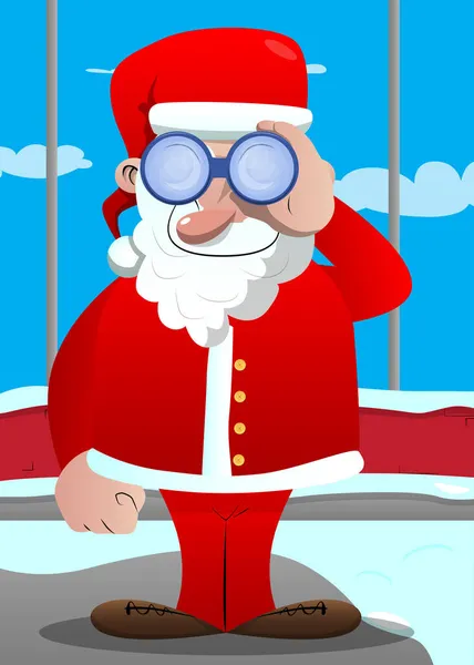 Santa Claus Ropa Roja Con Barba Blanca Mirando Través Binoculares — Vector de stock