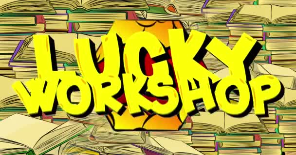 Lucky Workshop Cartel Movimiento Animated Comic Book Word Text Moving — Vídeos de Stock