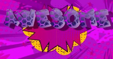 Harika. Hoş geldiniz. Hareket posteri. 4k animasyon çizgi roman kelime metni soyut çizgi roman arkaplanı üzerinde hareket ediyor. Retro pop sanat tarzı.