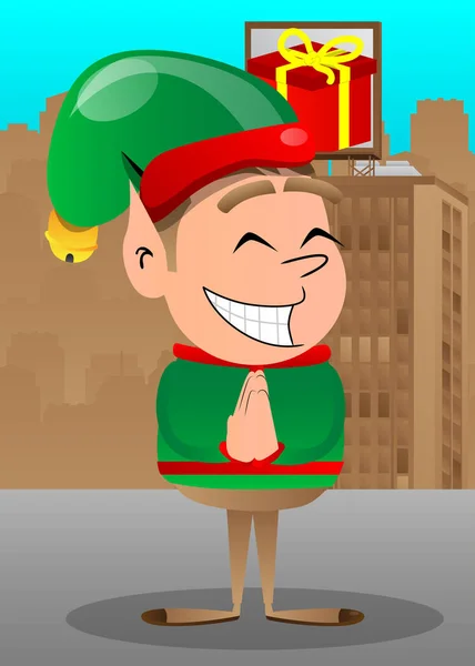 Christmas Elf Praying Hands Vector Cartoon Character Illustration Santa Claus — Stock Vector