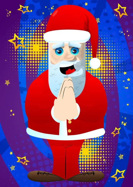 圣诞老人穿着红衣服 留着白胡子 双手祈祷 矢量卡通人物图解 — 图库矢量图片