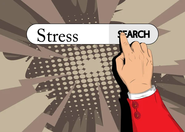 Virtuele Zoekbalk Met Tekst Stress Zakenman Duwen Zijn Rechterhand Index — Stockvector