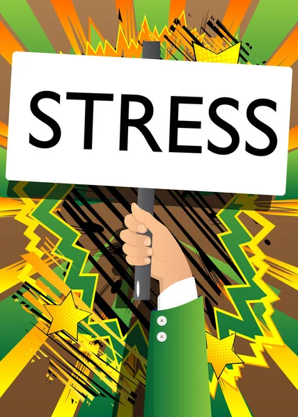 Main Tenant Une Bannière Avec Texte Stress Homme Montrant Bannière — Image vectorielle