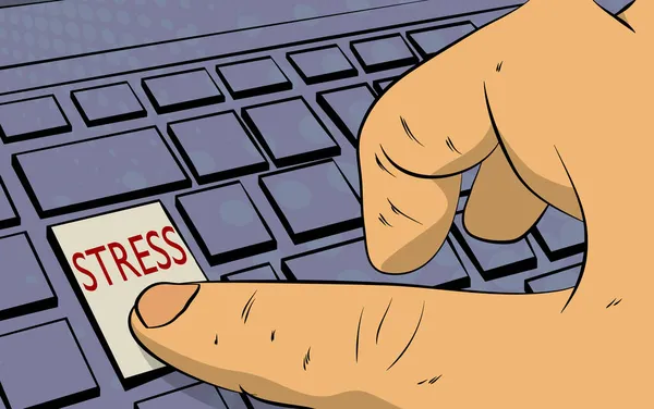 Stress Woord Computer Toetsenbord Man Duwt Toetsenbord Laptop Comic Book — Stockvector