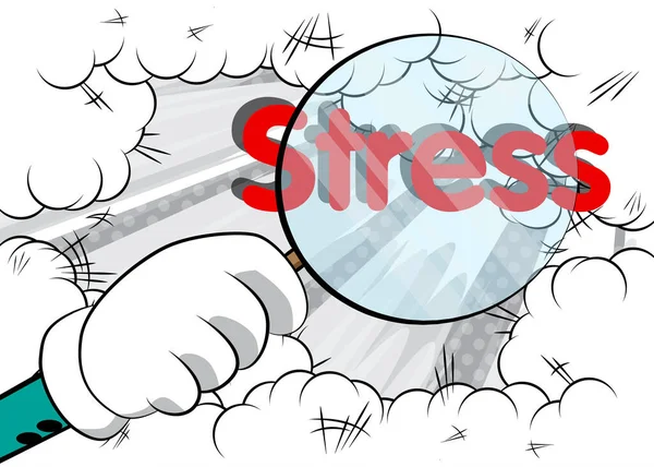 Stress Testo Sotto Lente Ingrandimento Illustrazione Sfondo Fumetti — Vettoriale Stock