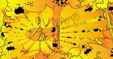 Komik geri bildirim. Hareket posteri. 4k animasyon çizgi roman kelime metni soyut çizgi roman arkaplanı üzerinde hareket ediyor. Retro pop sanat tarzı.