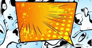 Animasyon Pop Sanat Çizgi Roman Konuşması Kabarcık Arkaplan Karikatürü. Girişin için Motion Poster. Retro manga çizgi romanlarının etkisi. Renkli klip sanatı.