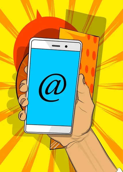 在签名时 Mail 在Smartphone屏幕上的邮件互联网符号 卡通矢量图解移动电话 — 图库矢量图片