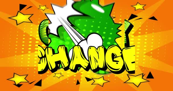 Mudança Louca Cartaz Movimento Animado Comic Texto Palavra Livro Movimento — Vídeo de Stock