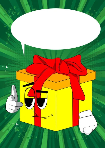 Caja Regalo Con Apuntar Espectador Con Mano Como Personaje Dibujos — Vector de stock