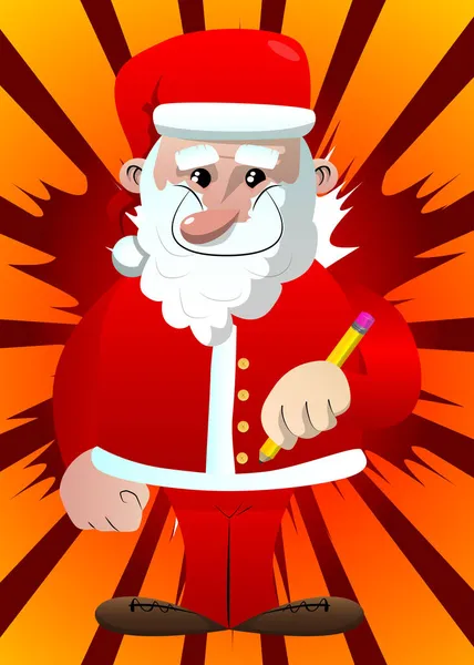 圣诞老人穿着红色衣服 留着白胡子 用铅笔写字 矢量卡通人物图解 — 图库矢量图片