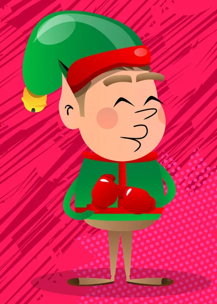 Elfe Noël Tenant Ses Poings Devant Lui Prêt Battre Portant — Image vectorielle