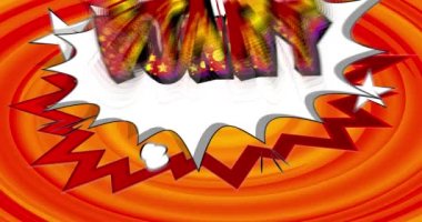 Komik başlangıç. Hareket posteri. 4k animasyon çizgi roman kelime metni soyut çizgi roman arkaplanı üzerinde hareket ediyor. Retro pop sanat tarzı.