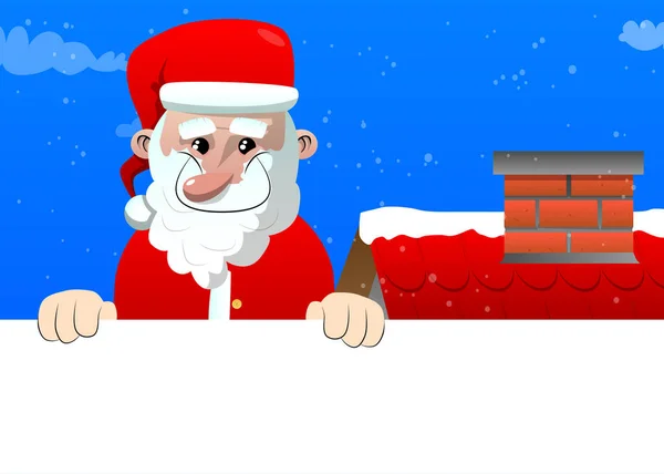 Jultomten Sina Röda Kläder Med Vitt Skägg Håller Tomt Tecken — Stock vektor