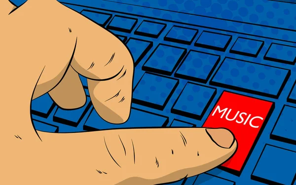 Music Text Computer Keyboard Man Push Keypad Laptop Comic Book — Stock Vector
