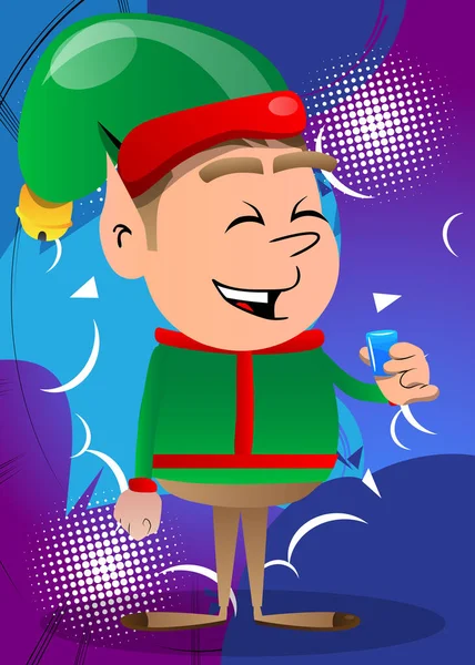 Noel Elf Brendi Içiyor Vektör Çizgi Film Karakteri Çizimi Noel — Stok Vektör
