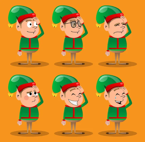 Elfo Navidad Colocando Mano Cabeza Ilustración Del Personaje Dibujos Animados — Archivo Imágenes Vectoriales