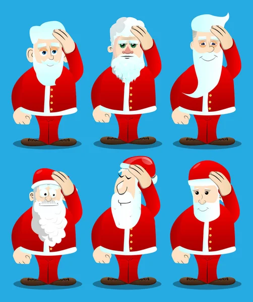 Papai Noel Suas Roupas Vermelhas Com Barba Branca Colocando Mão — Vetor de Stock