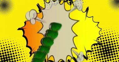 Bozuk güncelleme. Hareket posteri. 4k animasyon çizgi roman kelime metni soyut çizgi roman arkaplanı üzerinde hareket ediyor. Retro pop sanat tarzı.