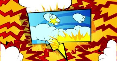 Aygıt güncellemesi. Hareket posteri. 4k animasyon çizgi roman kelime metni soyut çizgi roman arkaplanı üzerinde hareket ediyor. Retro pop sanat tarzı.