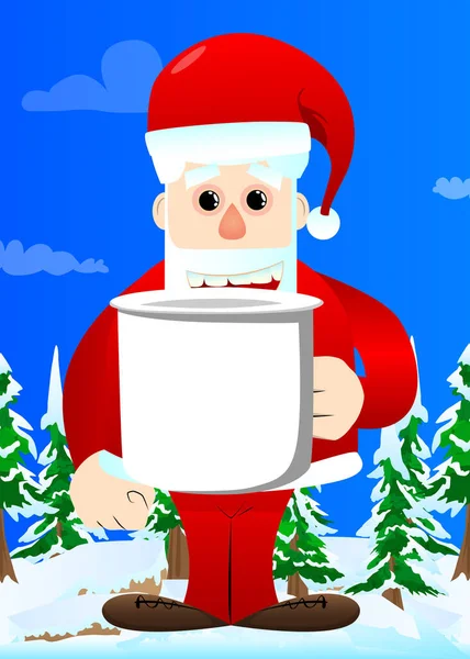 Beyaz Sakallı Kırmızı Elbiseli Noel Baba Elinde Koca Bir Kupa — Stok Vektör