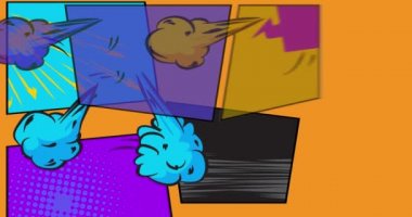 Soyut Çizgi Roman Arkaplanı. Konuşma balonlu hareket posteri. 4k animasyon çizgi film hızlı hareket bulutları, element stoku videosu. Çizgi roman arka planı. Retro pop sanat tarzı.