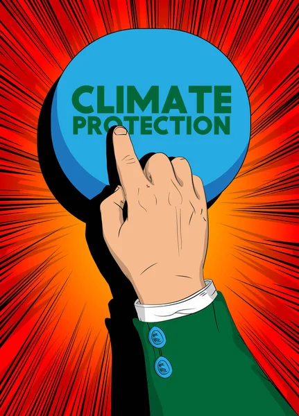 Empresário Apertando Botão Proteção Climática Com Dedo Indicador Conceito Estilo —  Vetores de Stock