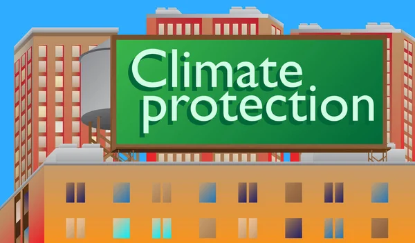 Texte Sur Protection Climat Sur Panneau Affichage Sommet Bâtiment Brique — Image vectorielle