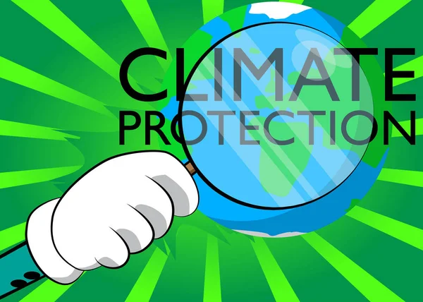 Texto Proteção Climática Sob Lupa Ilustração Sobre Fundo Quadrinhos —  Vetores de Stock