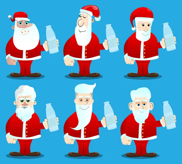 Papai Noel Suas Roupas Vermelhas Com Barba Branca Bebendo Água — Vetor de Stock