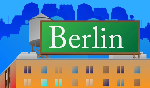 Berlin Text Auf Einem Plakatschild Auf Einem Backsteinbau Außenwerbung Der — Stockvektor